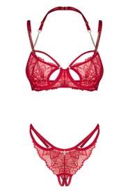 Obsessive Matildea 2-pcs crotchless set Nocna komplet biustonosz + stringi, czerwony