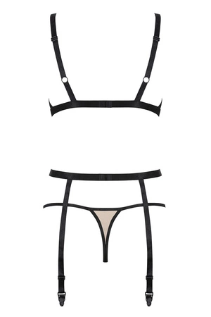 Obsessive Nudelia Noir 3-pcs set Nocna komplet biustonosz + stringi + pas do pończoch, beżowy