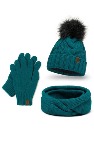 Vivisence 7014 Kmpl+R Komplet czapka+komin+rękawiczki, ciemny turkus