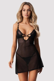 Obsessive Alliane chemise & thong Nocna komplet koszulka + stringi, black