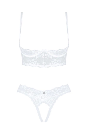 Obsessive Heavenlly 2-pcs cupless set Nocna komplet półbiustonosz + stringi, biały