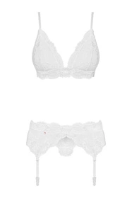 Obsessive 810-SEG-2 Nocna komplet biustonosz + stringi + pas do pończoch, biały