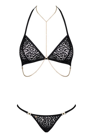 Obsessive Pantheria 2-pcs set Nocna komplet biustonosz + stringi, czarny