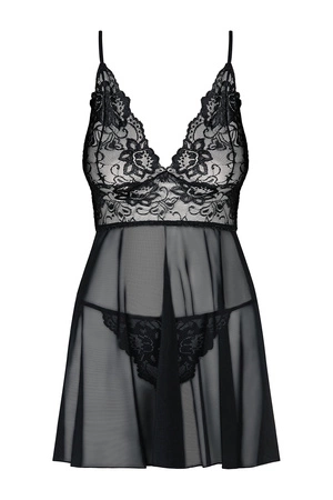Obsessive Idillia babydoll Nocna komplet koszulka + stringi, black