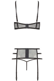 Beauty Night Ileen set BN6536 Nocna komplet biustonosz + stringi + pas do pończoch, black