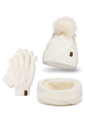 Vivisence 7014 Kmpl+R Komplet czapka+komin+rękawiczki, ecru