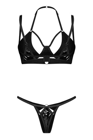 Obsessive Keira Lise 2-pcs set Nocna komplet biustonosz + stringi, czarny