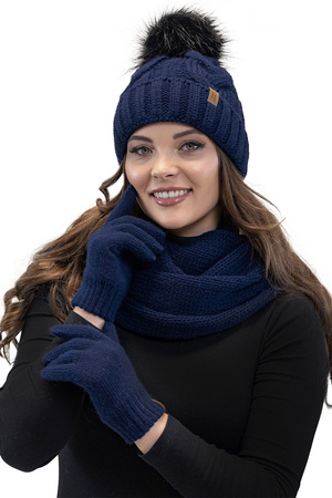 Vivisence 7014 Kmpl+R Komplet czapka+komin+r�kawiczki, granatowy