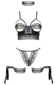 Beauty Night Shaquila set BN6496 Nocna komplet biustonosz + stringi + podwiązki + choker, black