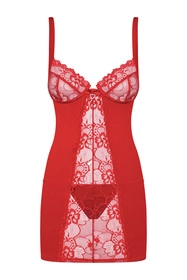Obsessive Heartina chemise Nocna komplet koszulka + stringi, czerwony