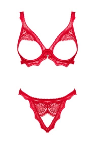 Obsessive Bergamore 2-pcs set Nocna komplet biustonosz + stringi, czerwony