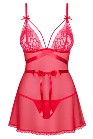 Obsessive Lovlea babydoll Nocna komplet koszulka + stringi, czerwony