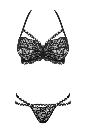 Obsessive Joylace set Nocna komplet biustonosz + stringi, czarny