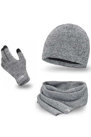 Pamami 14001+15102+16180 Komplet czapka+komin+rękawiczki, 029 jasnoszary melanż