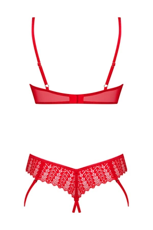 Obsessive Ingridia 2-pcs crotchless set Nocna komplet półbiustonosz + stringi, czerwony