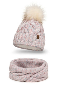 Vivisence 7014Kmpl Komplet czapka+komin, biały melanż