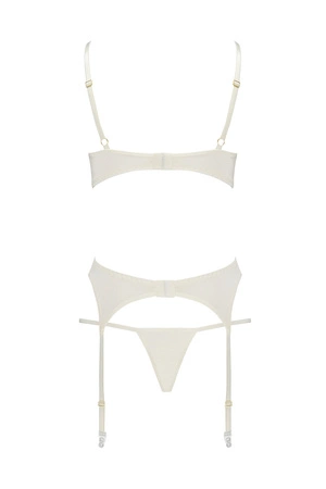 Casmir Inoe set Nocna komplet biustonosz + stringi + pas do pończoch, ecru