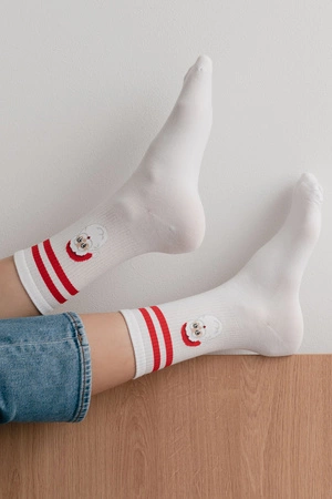 Steven Merry Christmas 136 Skarpety za kostkę, biały-mikołaj