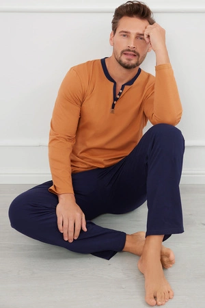 Italian Fashion Juliusz dł.r. dł.sp. Nocna piżama, koniak/granat