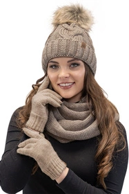 Vivisence 7014 Kmpl+R Komplet czapka+komin+rękawiczki, beżowy