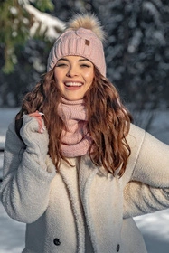 Vivisence 7014Kmpl Komplet czapka+komin, pudrowy róż