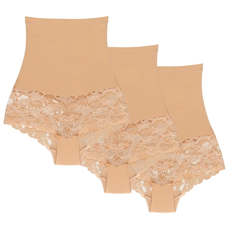 Wol-Bar Preciosa 3-pak Majtki wysokie figi, beżowy