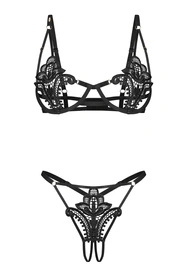 Obsessive Luise Sublim 2-pcs set Nocna komplet biustonosz + stringi, black
