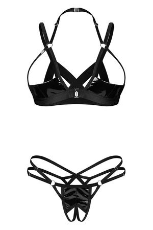 Obsessive Keira Lise 2-pcs crotchless set Nocna komplet półbiustonosz + stringi otwarte, czarny