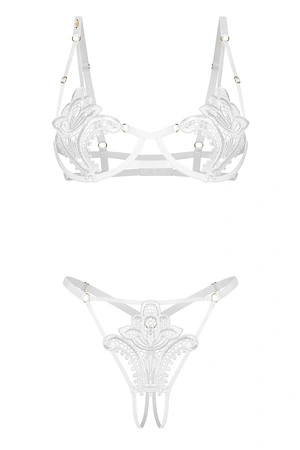 Obsessive Luise Sublim 2-pcs set Nocna komplet biustonosz + stringi, white