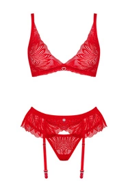 Obsessive Chilisa set Nocna komplet biustonosz + stringi + pas do pończoch, czerwony