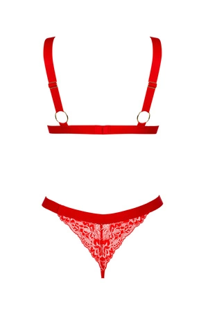 Obsessive Elianes 2-pcs set Nocna komplet biustonosz + stringi, czerwony