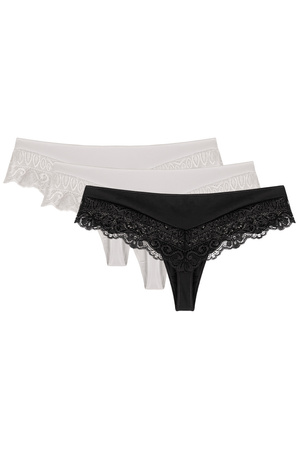 Wol-Bar Sirtaka 3-pak Majtki szorto-stringi, bia�y-bia�y-czarny