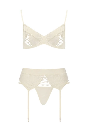 Avanua Bianca set Nocna komplet biustonosz + stringi + pas do pończoch, ecru