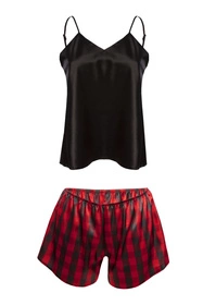 Dkaren DK-KK-017 Nocna komplet top + szorty, czarny-krata