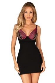 Obsessive Rosenty chemise Nocna komplet koszulka + stringi, czarny
