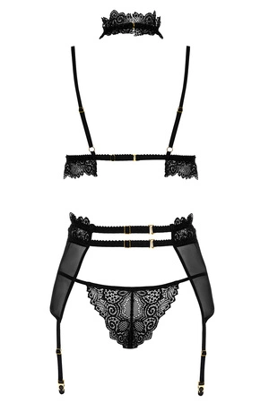Beauty Night Velvet Sin set BN6761 Nocna komplet biustonosz + stringi + pas do pończoch, black