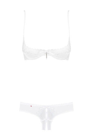 Obsessive Alabastra set Nocna komplet biustonosz + stringi, biały