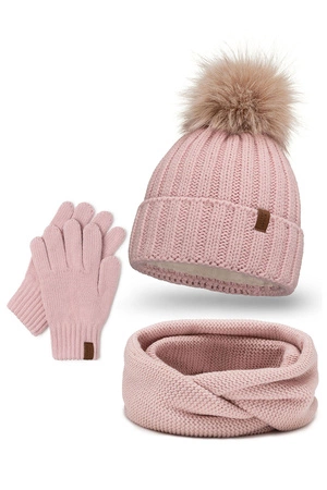 Vivisence 70100 Kmpl+R Komplet czapka+komin+rękawiczki, różowy