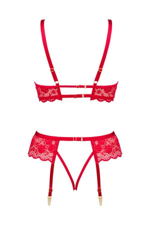 Beauty Night Rose set BN6696 Nocna komplet biustonosz + stringi + pas do pończoch, red