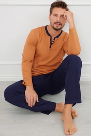 Italian Fashion Juliusz dł.r. dł.sp. Nocna piżama, koniak/granat