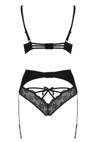 Avanua Aya set Nocna komplet biustonosz + figi + pas do pończoch, black