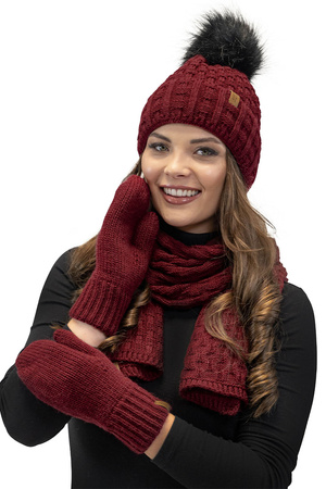Vivisence 7015 Kmpl+R Komplet czapka+szalik+r�kawiczki, bordowy
