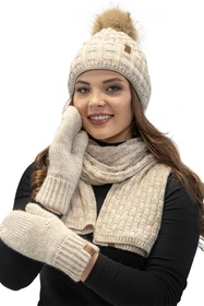 Vivisence 7015 Kmpl+R Komplet czapka+szalik+rękawiczki, beżowy