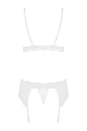 Obsessive 810-SEG-2 Nocna komplet biustonosz + stringi + pas do pończoch, biały