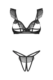 Obsessive Carrola 2-pcs crotchless set Nocna komplet półbiustonosz + stringi otwarte, black