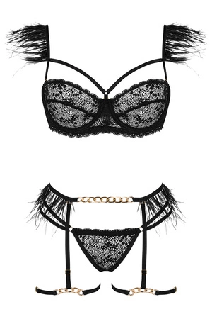 Beauty Night Crystal BN6713 Nocna komplet biustonosz + stringi + pas do pończoch, black