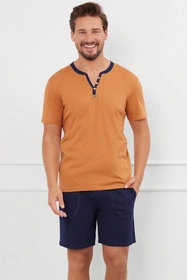 Italian Fashion Juliusz kr.r. kr.sp. Nocna piżama, koniak/granat