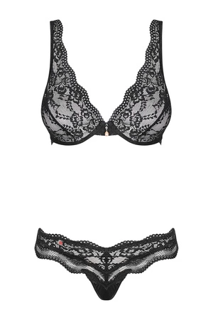 Obsessive Luvae set Nocna komplet biustonosz + stringi, czarny