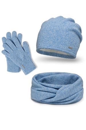 Vivisence 7087Kmpl Komplet czapka+komin+rękawiczki, błękitny melanż
