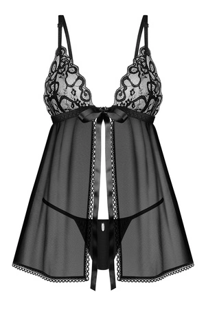 Obsessive Blomentis babydoll and thong Nocna komplet koszulka + stringi, czarny